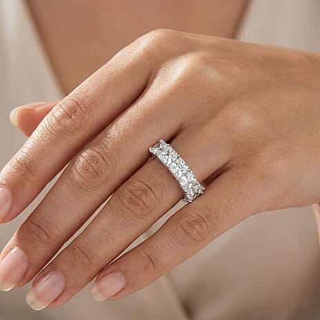 D'Joy Moissanite 5 Stone Ring in Rhodium Overlay Sterling Silver 3.45 Ct.