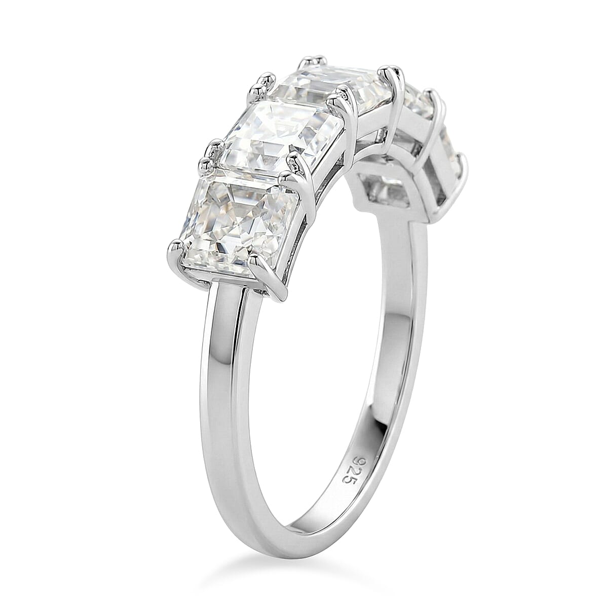 D'Joy Moissanite 5 Stone Ring in Rhodium Overlay Sterling Silver 3.45 Ct.
