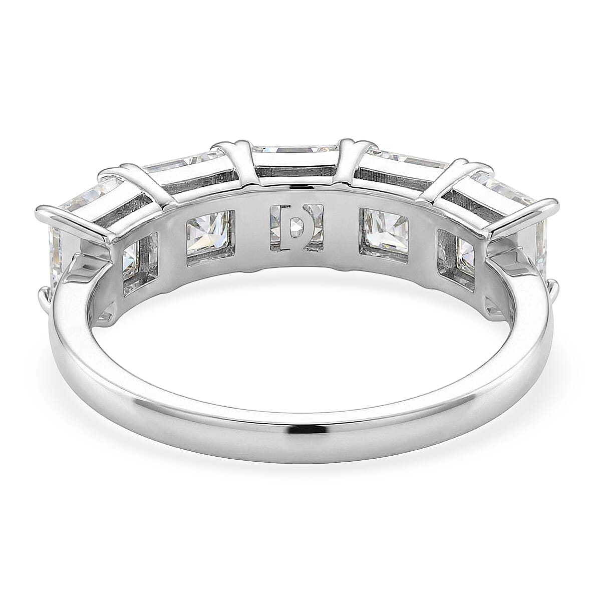 D'Joy Moissanite 5 Stone Ring in Rhodium Overlay Sterling Silver 3.45 Ct.