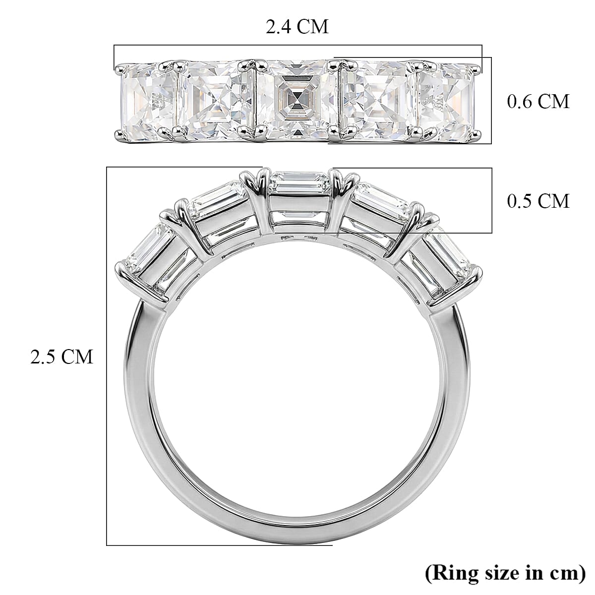 D'Joy Moissanite 5 Stone Ring in Rhodium Overlay Sterling Silver 3.45 Ct.