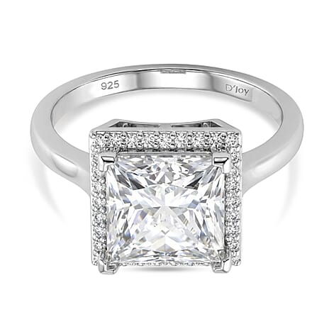 D'Joy Moissanite Ring in Rhodium Overlay Sterling Silver 4.19 Ct.