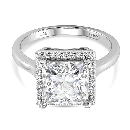 Moissanite Princess Cut Ring in Rhodium Overlay Sterling Silver 4.25 Ct. Moissanite Princess Cut Ring in Rhodium Overlay Sterling Silver 4.25 Ct.