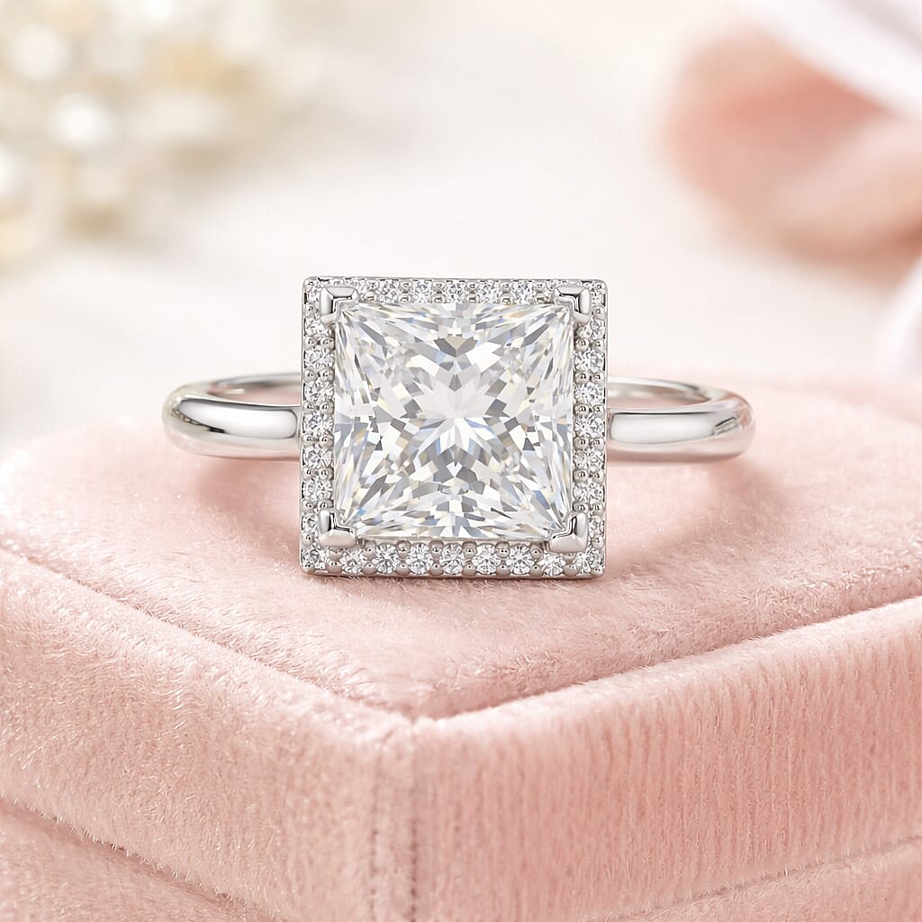 D'Joy Moissanite Ring in Rhodium Overlay Sterling Silver 4.19 Ct.