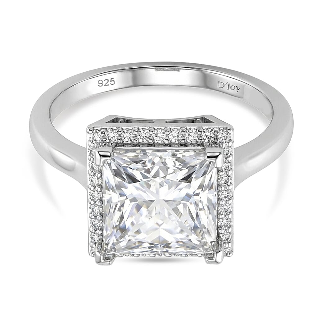 Moissanite Princess Cut Ring in Rhodium Overlay Sterling Silver 4.25 Ct.