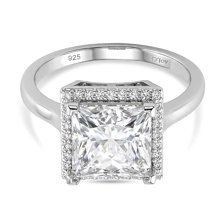 Moissanite Princess Cut Ring in Rhodium Overlay Sterling Silver 4.25 Ct.
