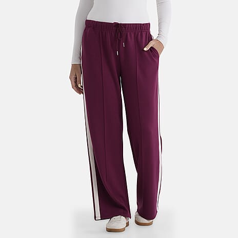 - Maisi Side Stripe Wide-Leg Trousers (Size M) - Plum