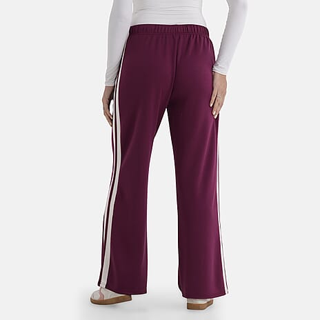 - Maisi Side Stripe Wide-Leg Trousers (Size M) - Plum