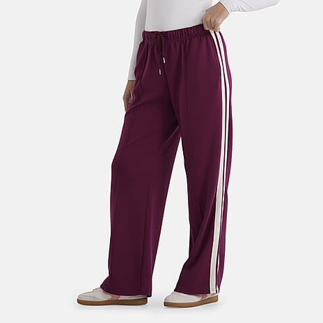 - Maisi Side Stripe Wide-Leg Trousers (Size XL) - Plum