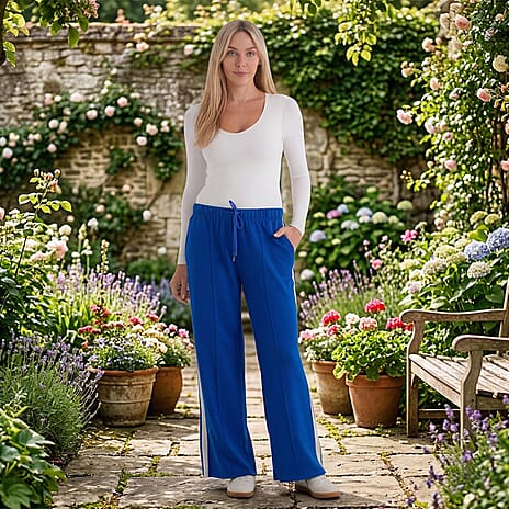 - Maisi Side Stripe Wide-Leg Trousers (Size S) - Cobalt