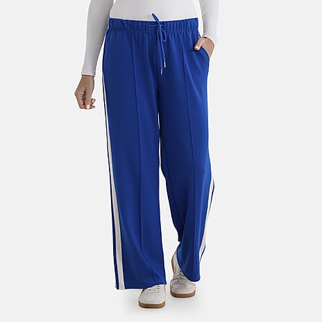 - Maisi Side Stripe Wide-Leg Trousers (Size M) - Cobalt