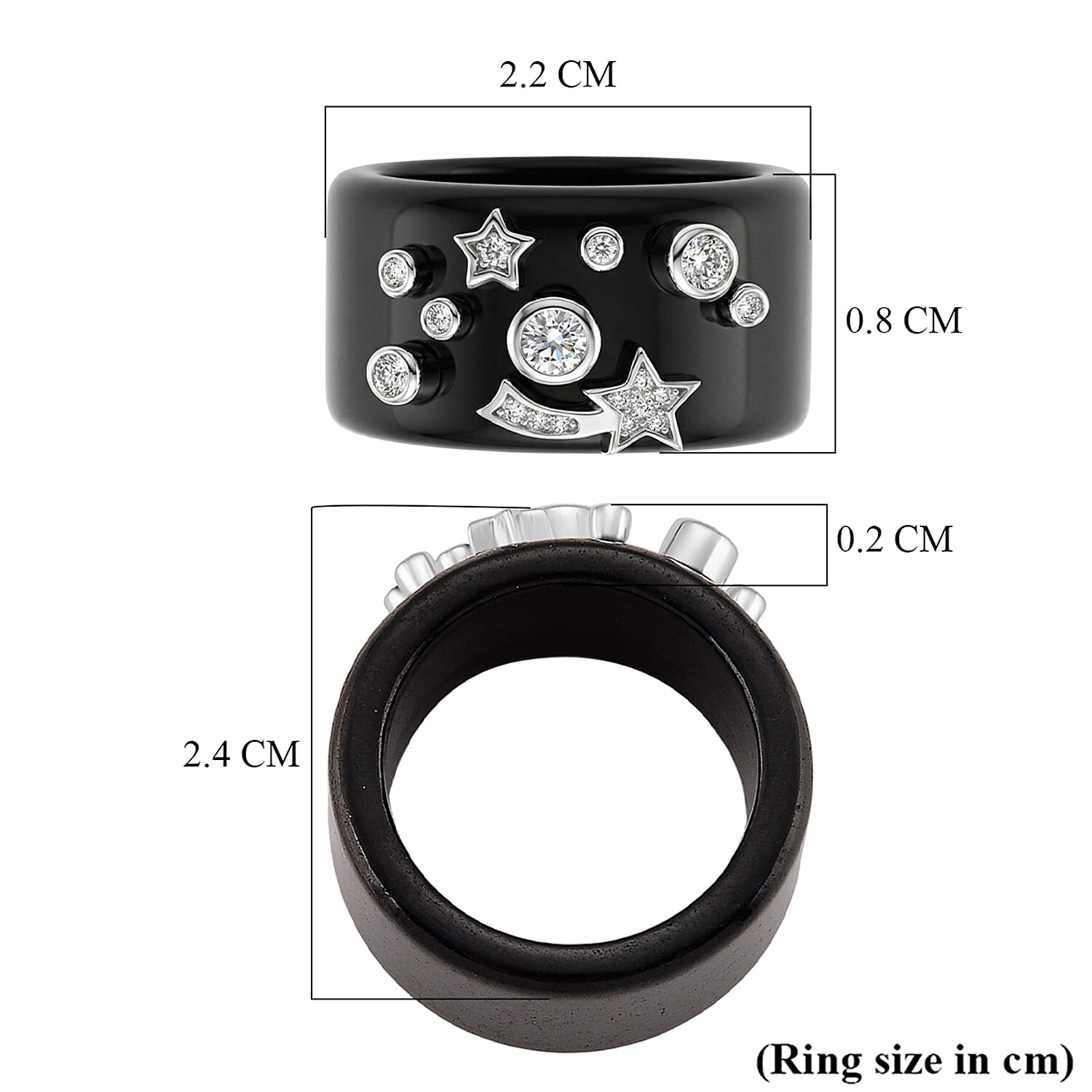 D'Joy Moissanite & Boots Black Jade Band Celestial Ring in Rhodium Overlay Sterling Silver 25.33 Ct.