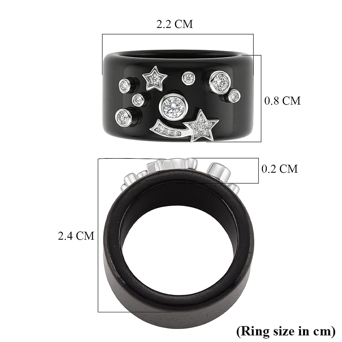 D'Joy, Dyed Black Jade , Moissanite Fancy Ring in Rhodium Overlay Sterling Silver 25.33 ct  25.330  Ct.