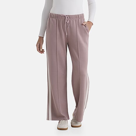 - Maisi Side Stripe Wide-Leg Trousers (Size M) - Soft Pink