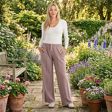 - Maisi Side Stripe Wide-Leg Trousers (Size M) - Soft Pink
