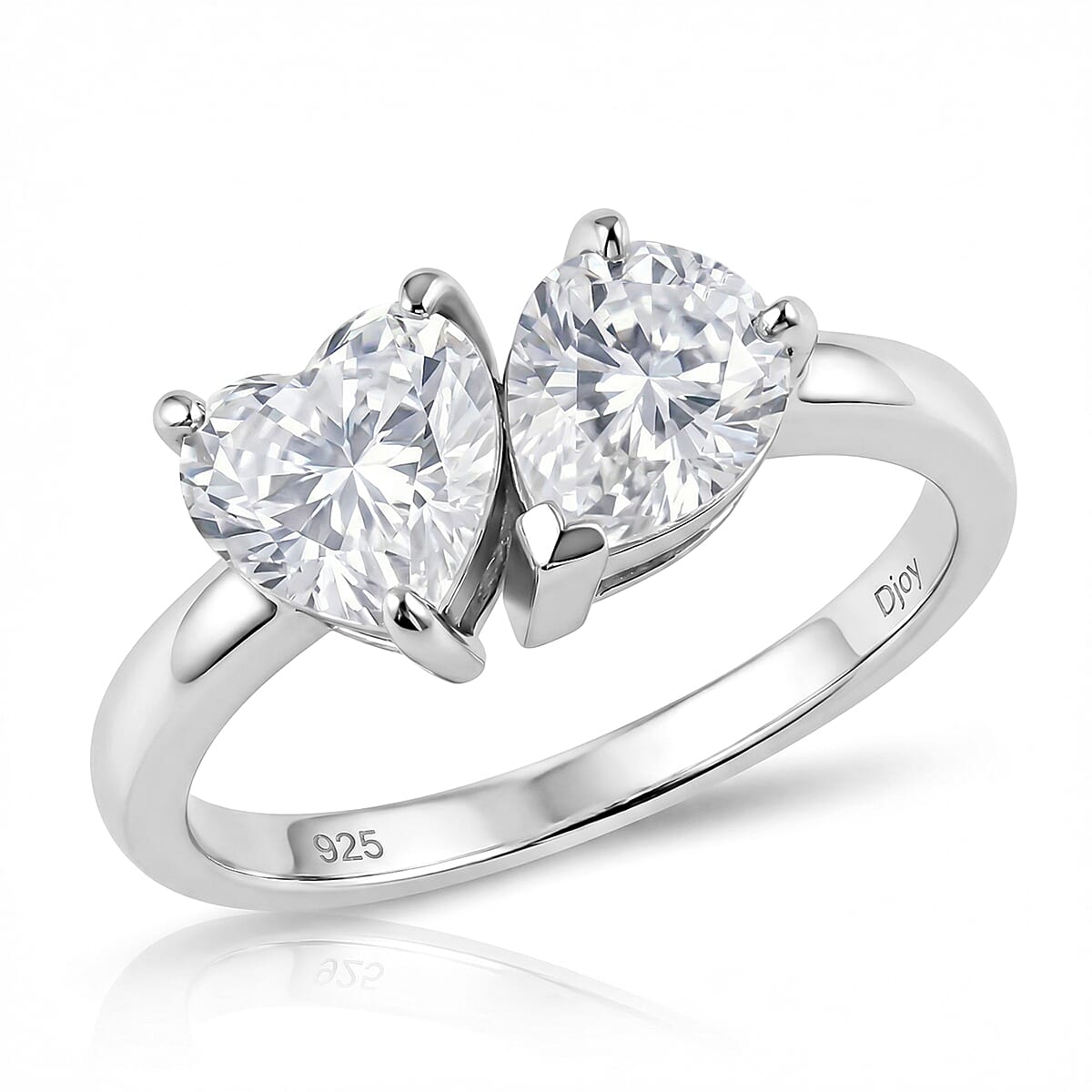 D'Joy Heart & Pear Cut Moissanite Ring in Rhodium Overlay Sterling Silver 2.40 Ct.