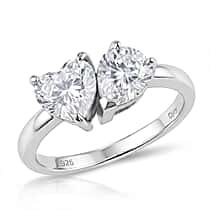 D'Joy Heart & Pear Cut Moissanite Toi-et-Moi Ring in Rhodium Overlay Sterling Silver 2.40 Ct.
