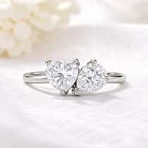 D'Joy Heart & Pear Cut Moissanite Toi-et-Moi Ring in Rhodium Overlay Sterling Silver 2.40 Ct.