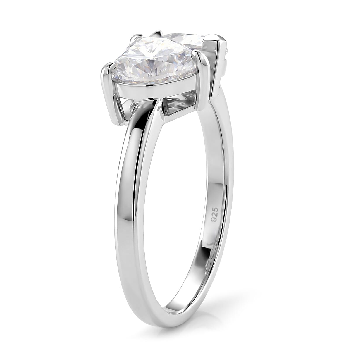 D'Joy Heart & Pear Cut Moissanite Ring in Rhodium Overlay Sterling Silver 2.40 Ct.