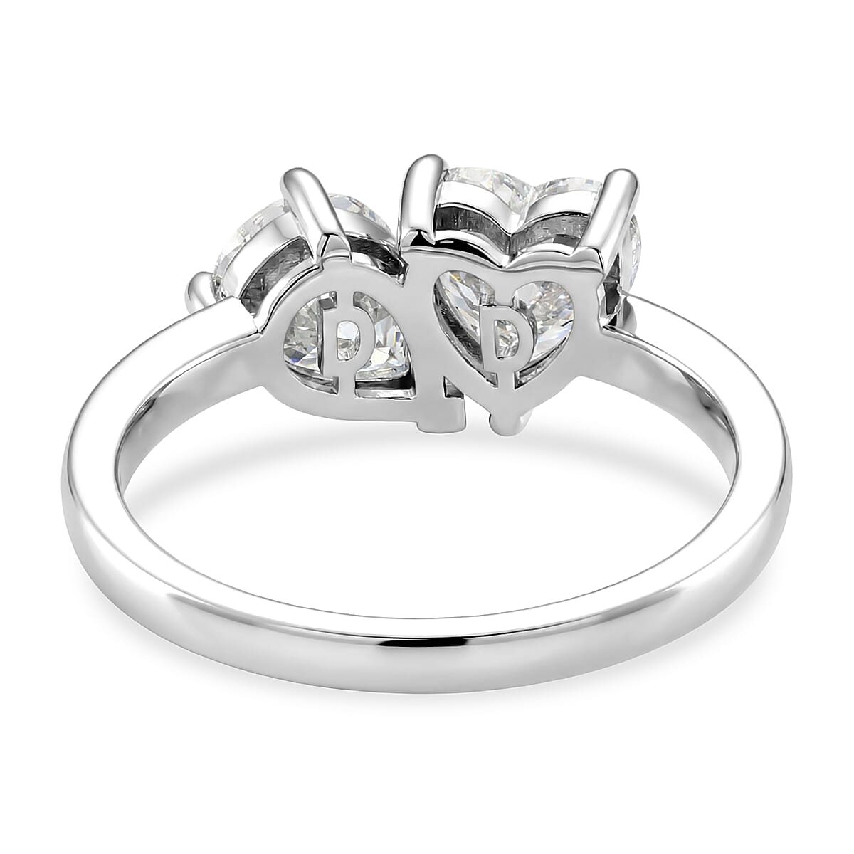 D'Joy Heart & Pear Cut Moissanite Ring in Rhodium Overlay Sterling Silver 2.40 Ct.