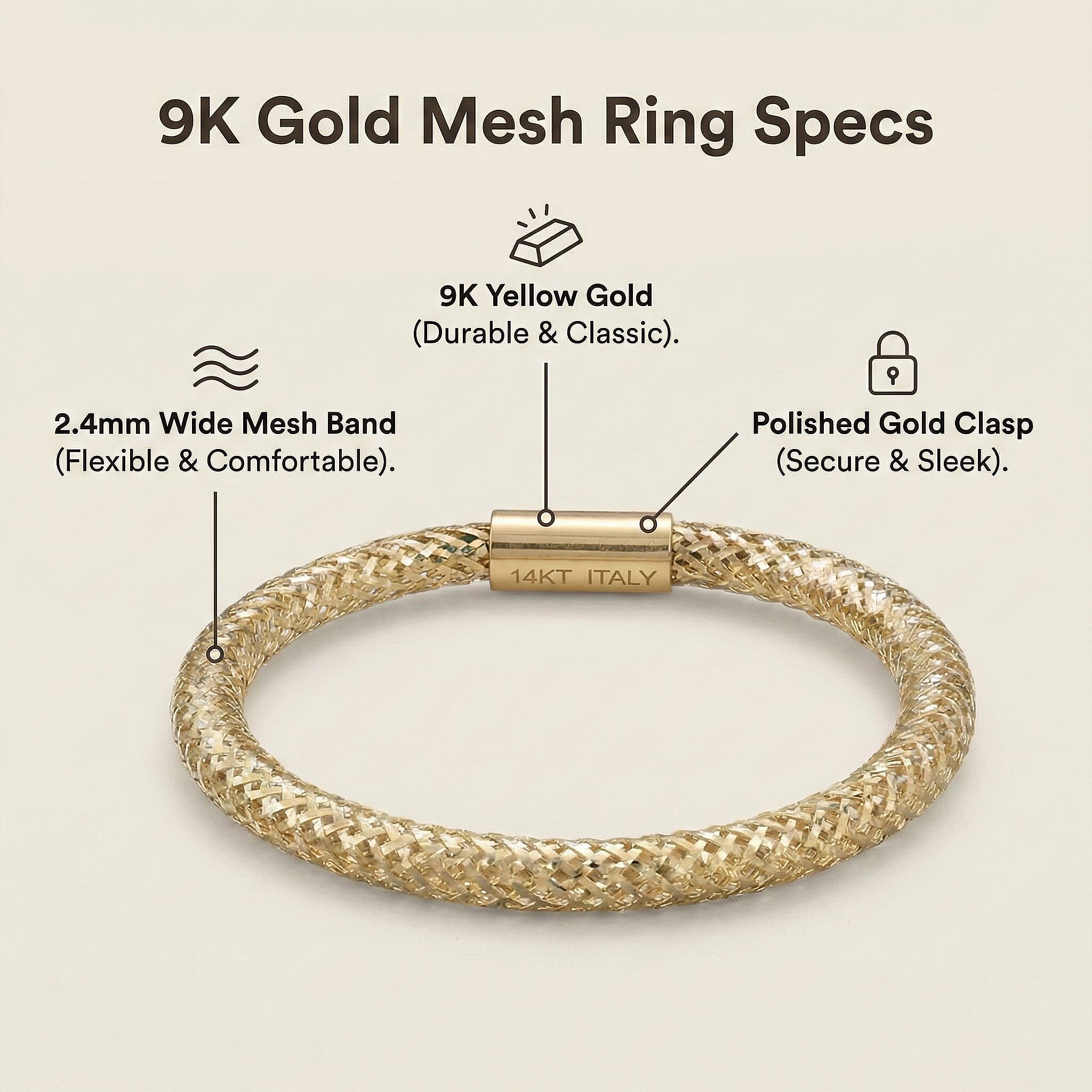 Maestro - 9K Yellow Gold Mesh Ring