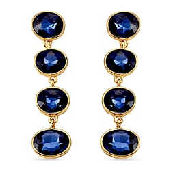 Blue Crystal Dangling Earring with Push Back in Yellow Gold Tone