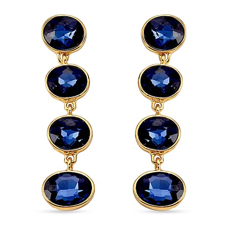 Blue Crystal Dangling Earring with Push Back in Yellow Gold Tone