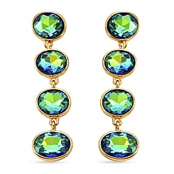 Blue Crystal Dangling Earring with Push Back in Yellow Gold Tone