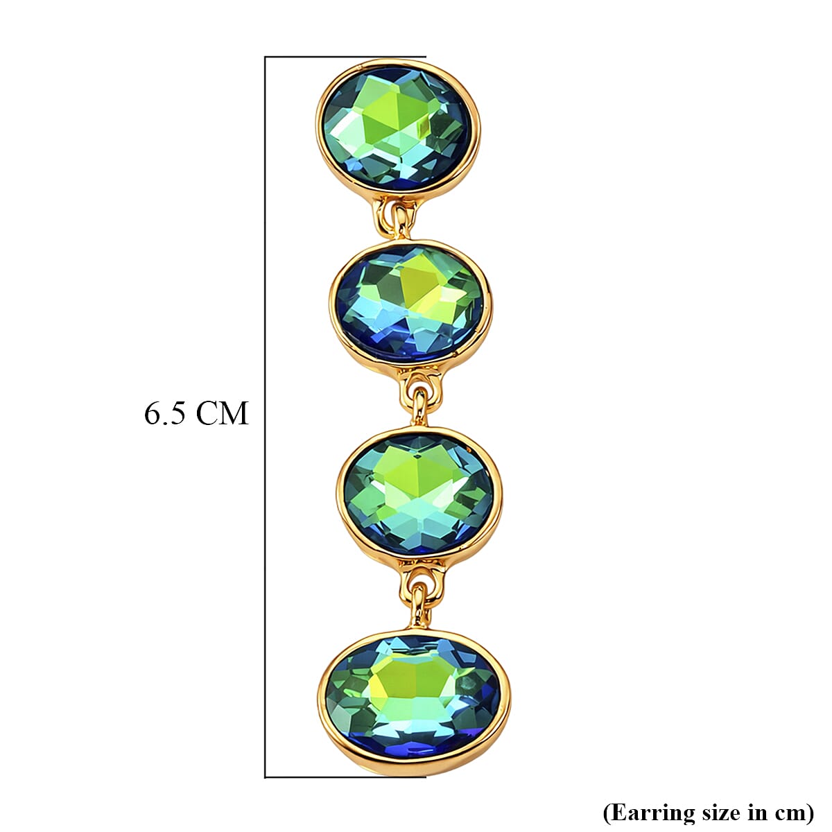Green Magic Color Crystal Dangling Earring with Push Back in Yellow Gold Tone
