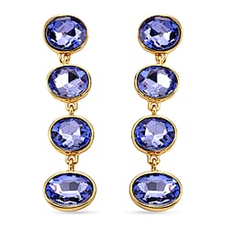 Blue Crystal Dangling Earring with Push Back in Yellow Gold Tone