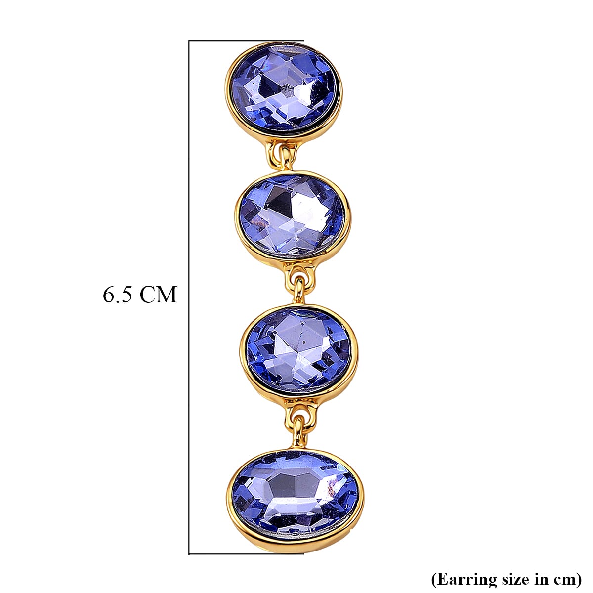 Blue Crystal Dangling Earring with Push Back in Yellow Gold Tone
