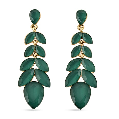 Green Crystal Dangling Earring with Push Back in Yellow Gold Tone