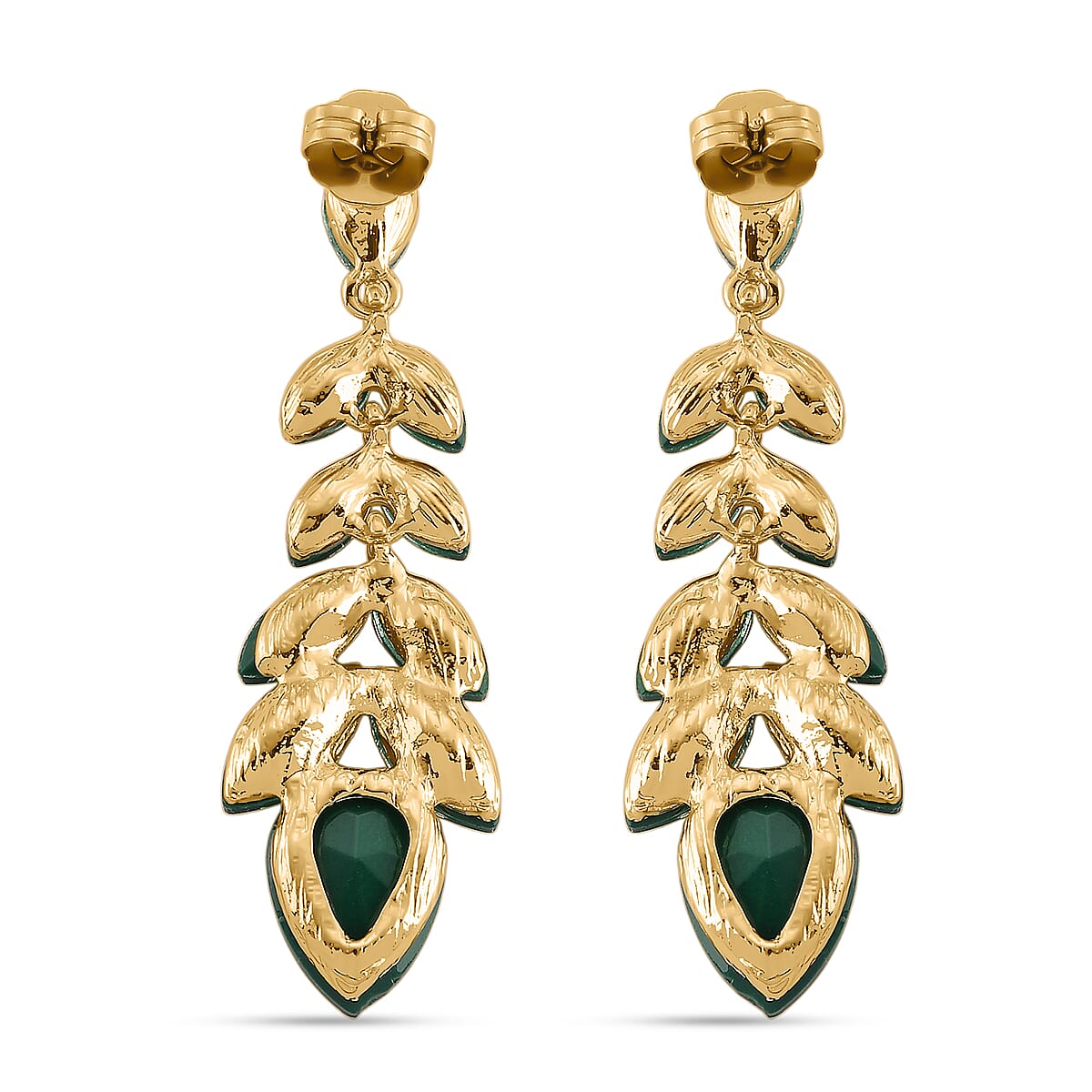 Green Crystal Dangling Earring with Push Back in Yellow Gold Tone