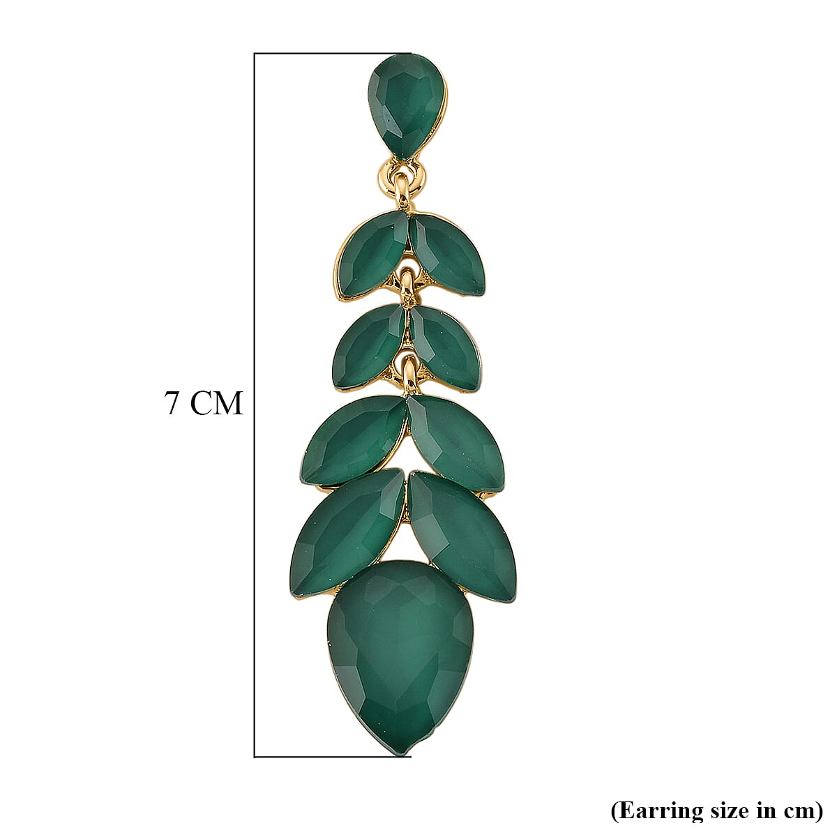 Green Crystal Dangling Earring with Push Back in Yellow Gold Tone