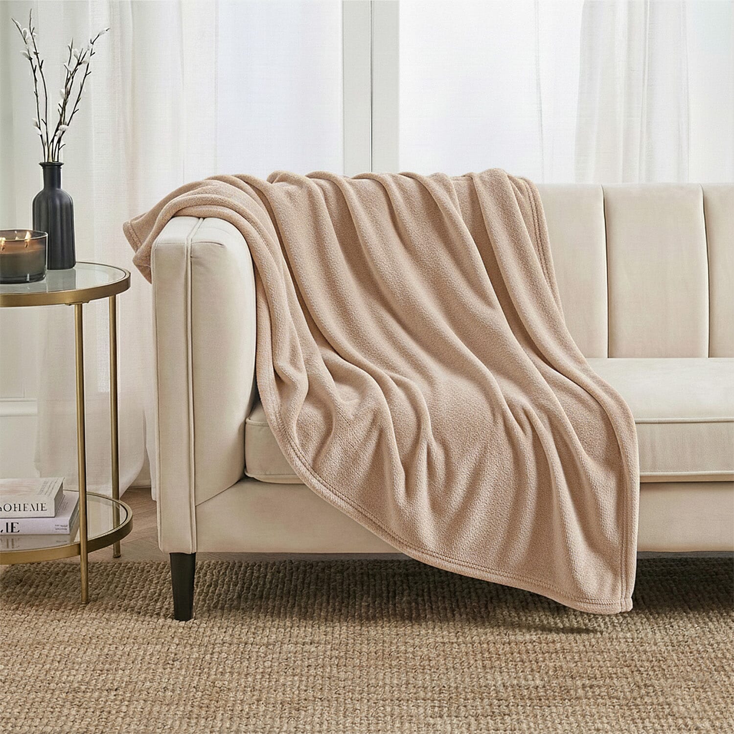 BIG CLOSEOUT OFFER - Ultra Luxurious Soft Velvet Touch Throw (Size 150 x 200 Cm) - Beige