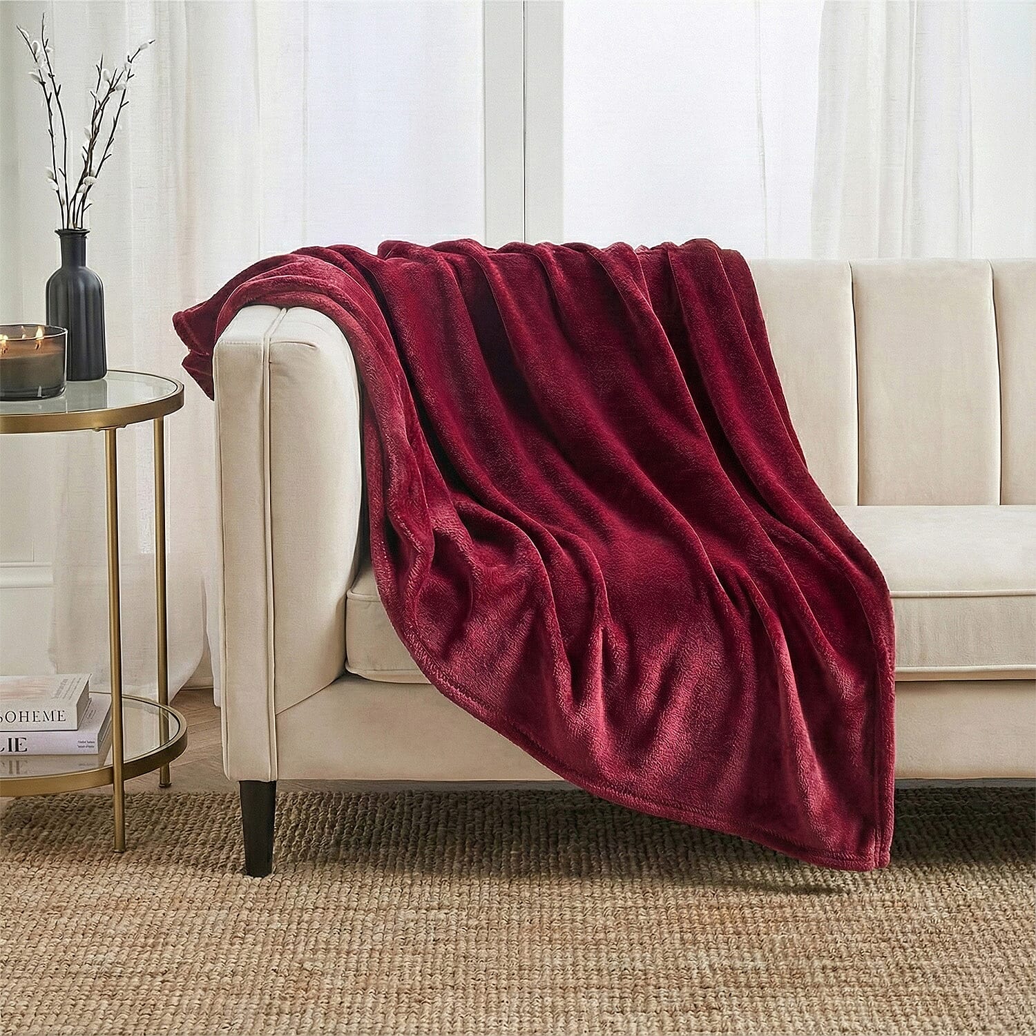 BIG CLOSEOUT OFFER - Ultra Luxurious Soft Velvet Touch Throw (Size 150 x 230 Cm)  - Maroon