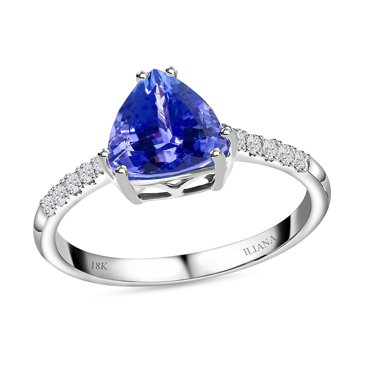 Iliana 18K White Gold AGI Certified AAA Tanzanite & White Diamond (SI-GH) Ring 2.05 Ct.
