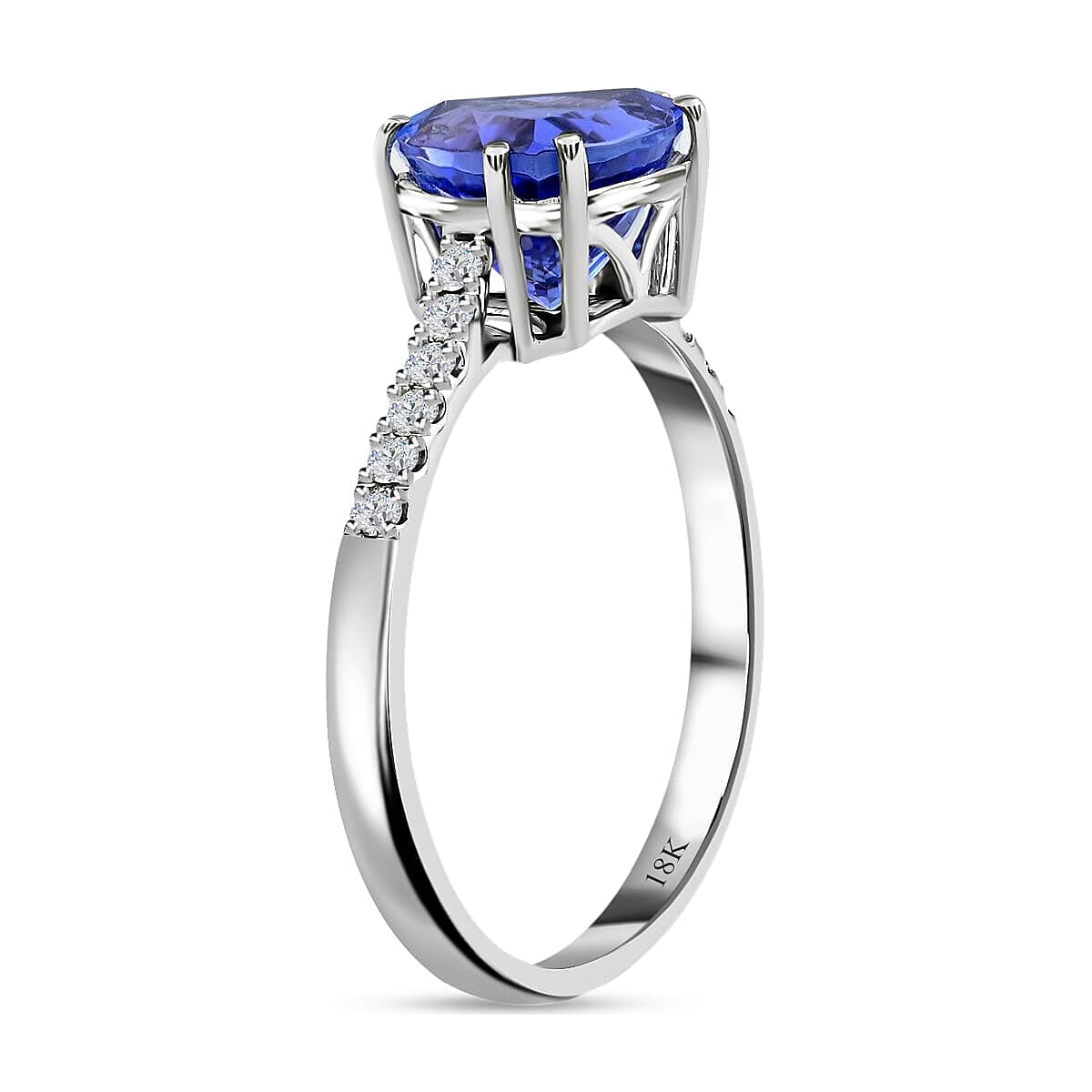 Iliana 18K White Gold AGI Certified AAA Tanzanite & White Diamond (SI-GH) Ring 2.05 Ct.