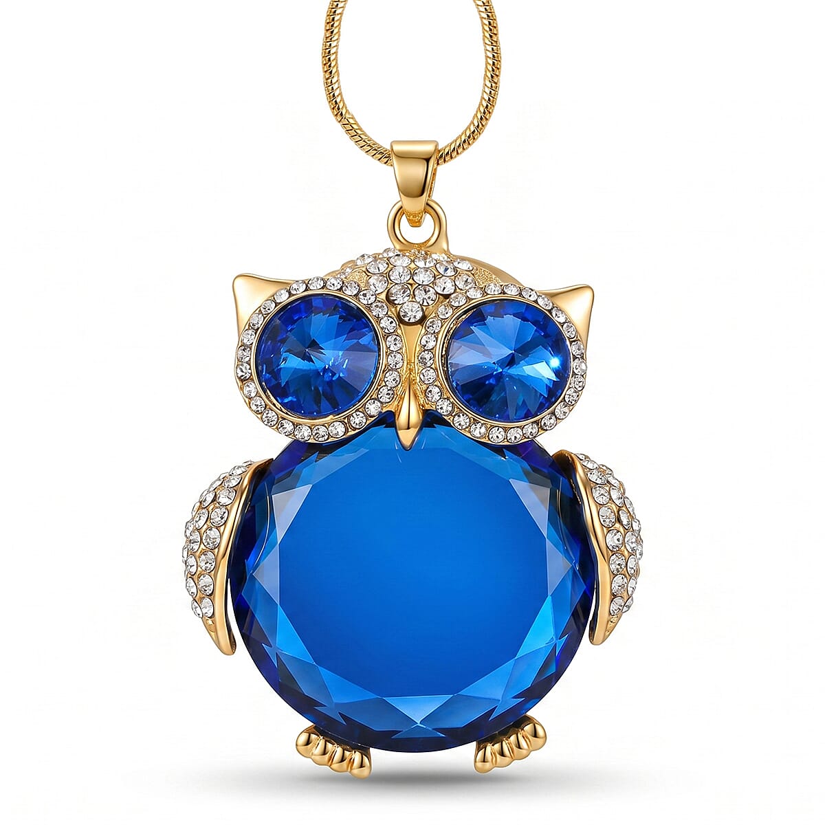 Blue & White Crystal Necklace (Size - 28-2 Ext) in Yellow Gold Tone