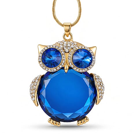 Blue & White Crystal Necklace (Size - 28-2 Ext) in Yellow Gold Tone