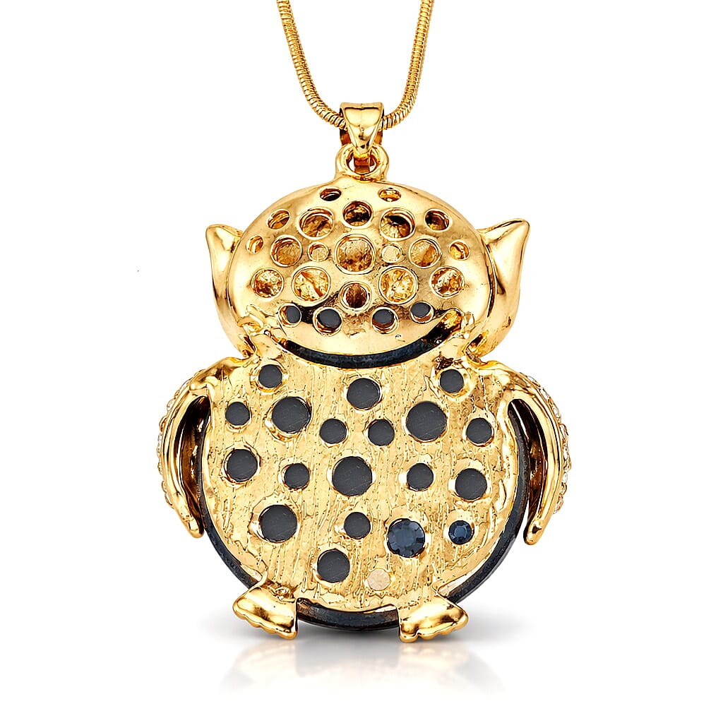 Blue & White Crystal Necklace (Size - 28-2 Ext) in Yellow Gold Tone