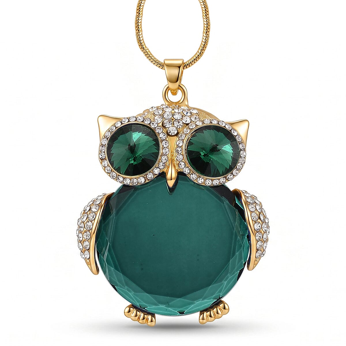 Green Crystal Necklace (Size - 28-2 Ext) in Yellow Gold Tone