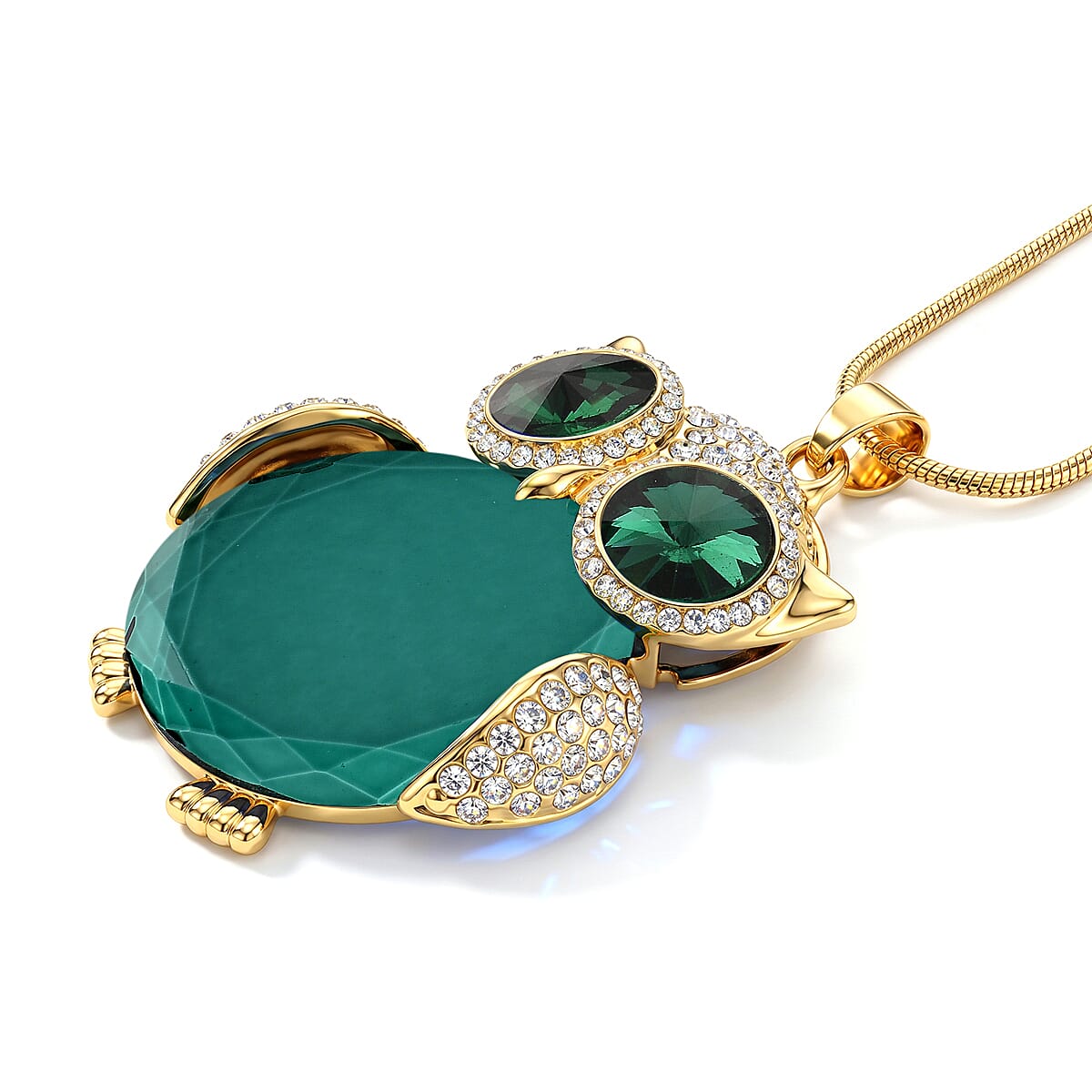Green Crystal Necklace (Size - 28-2 Ext) in Yellow Gold Tone
