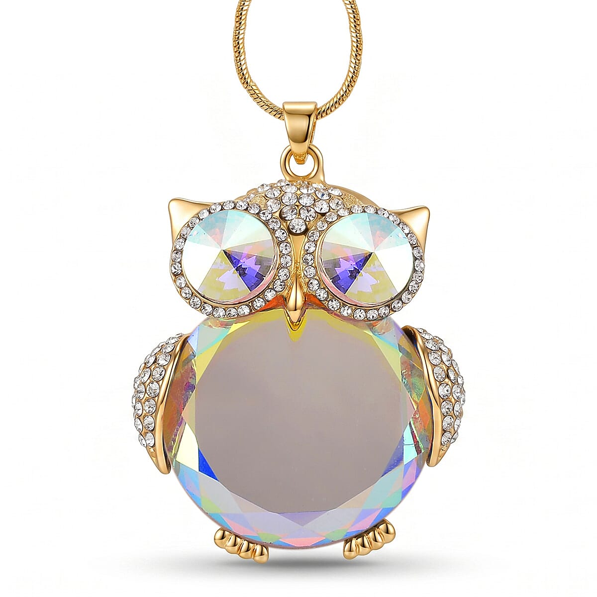 Simulated Mystic & White Crystal Necklace (Size - 28-2 Ext) in Yellow Gold Tone