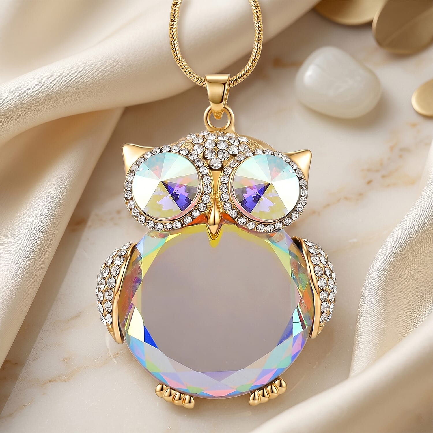 Simulated Mystic & White Crystal Necklace (Size - 28-2 Ext) in Yellow Gold Tone