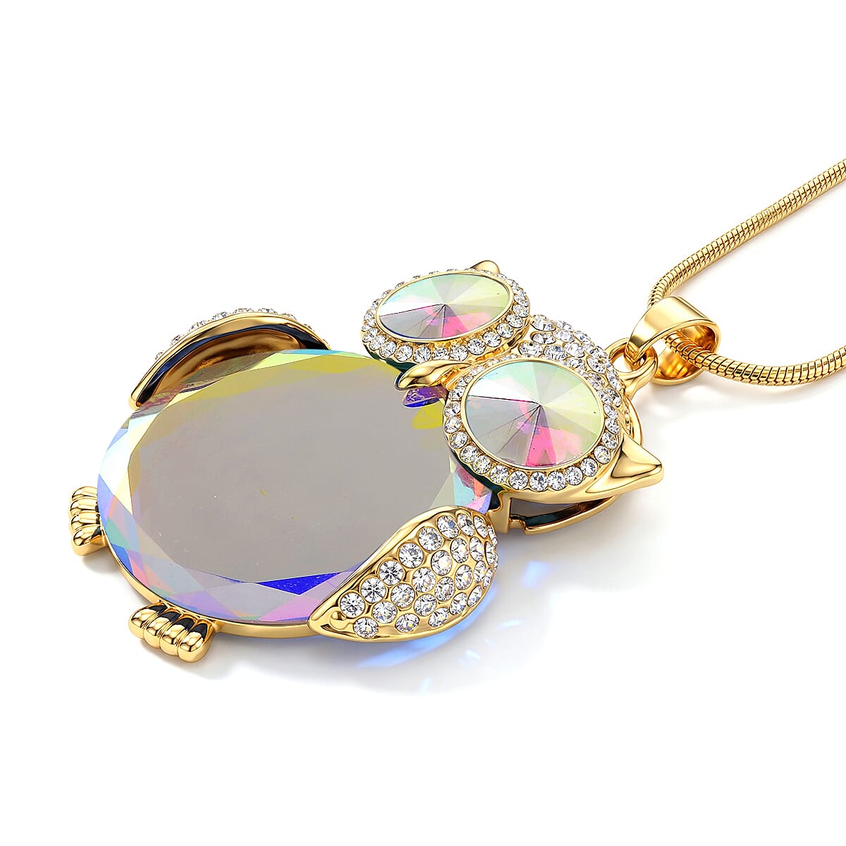 Simulated Mystic & White Crystal Necklace (Size - 28-2 Ext) in Yellow Gold Tone