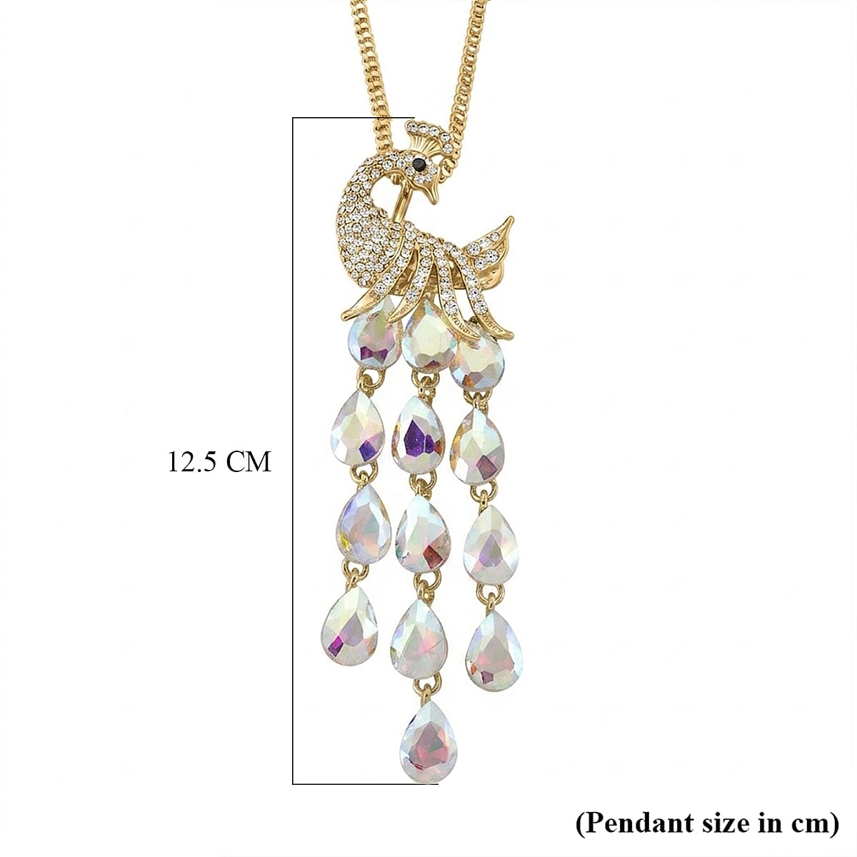 Multi Color Crystal Peacock Necklace (Size - 28-2 Ext) in Yellow Gold Tone