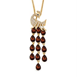 Multi Color Crystal Peacock Necklace (Size - 28-2 Ext) in Yellow Gold Tone
