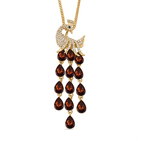 Multi Color Crystal Peacock Necklace (Size - 28-2 Ext) in Yellow Gold Tone
