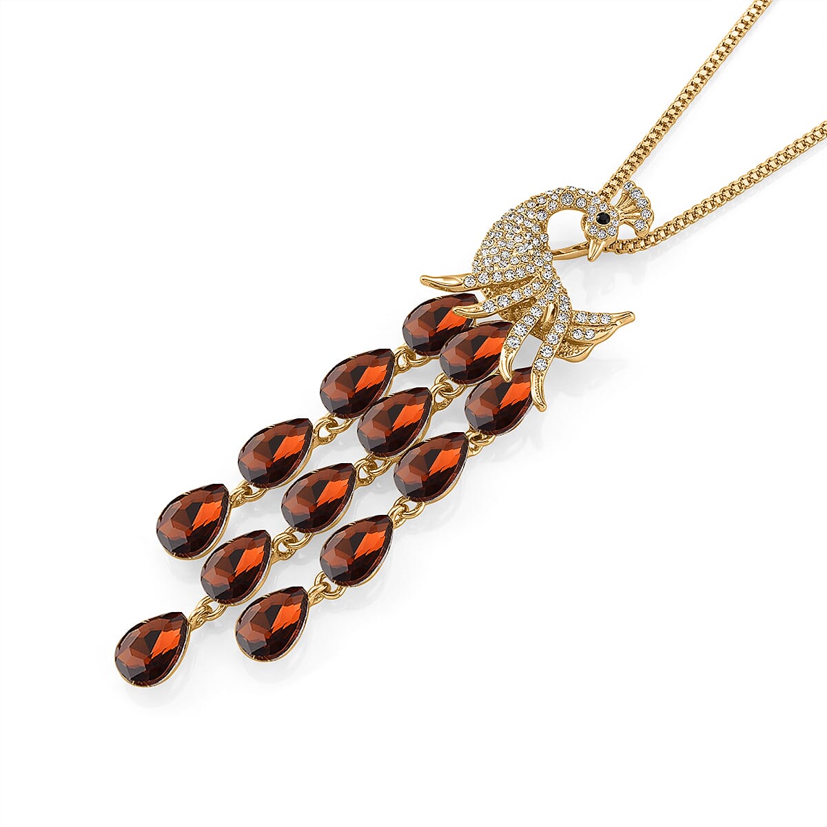 Multi Color Crystal Peacock Necklace (Size - 28-2 Ext) in Yellow Gold Tone