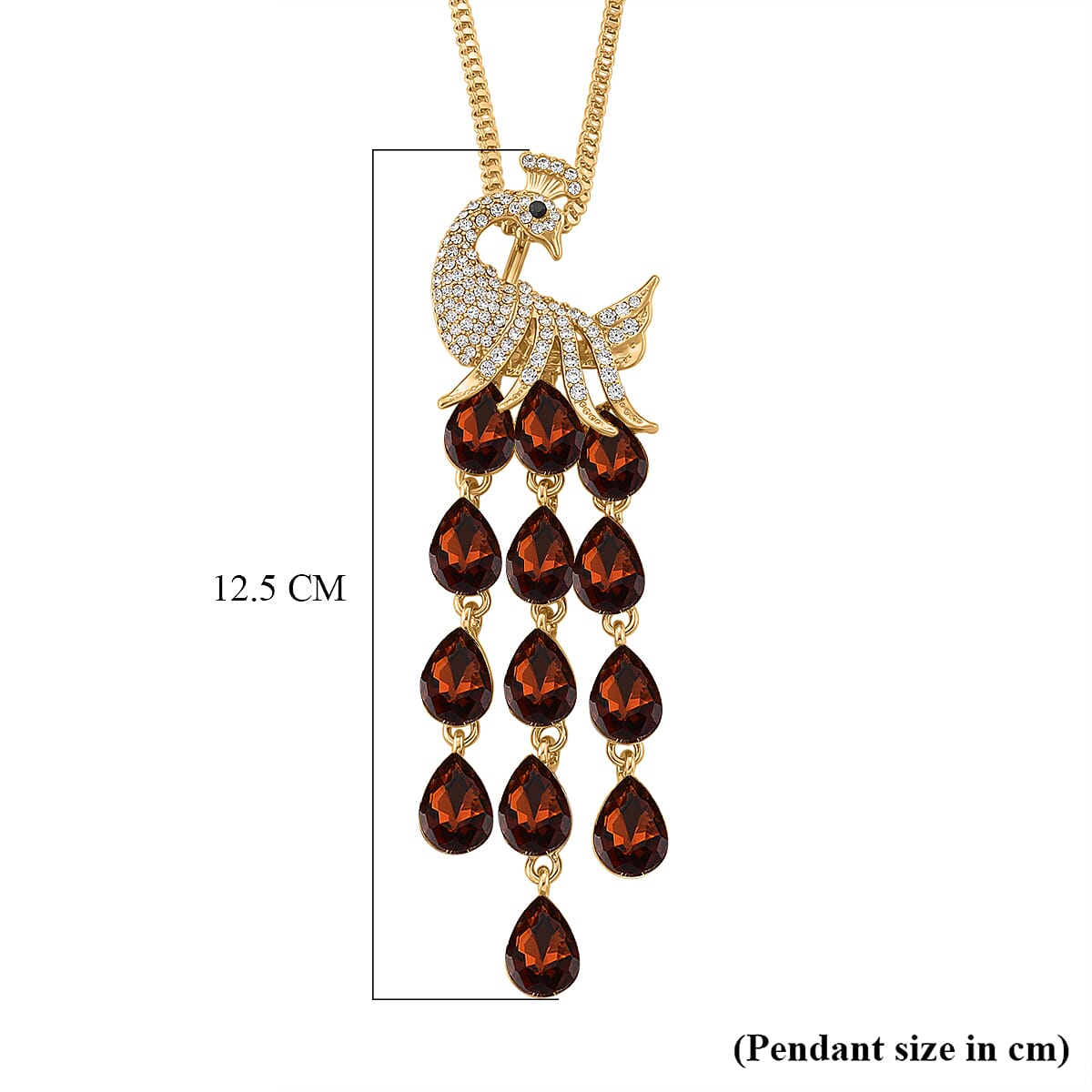 Multi Color Crystal Peacock Necklace (Size - 28-2 Ext) in Yellow Gold Tone